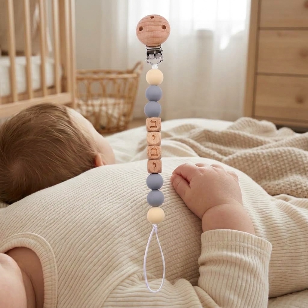 Baby Pacifier Clip - Newborn Silicone Hebrew Personalized Baby Pacifier
